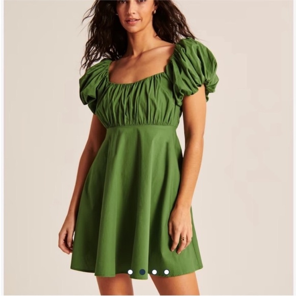 Abercrombie & Fitch green poplin puff sleeve mini dress with pockets NWOT - Picture 1 of 7